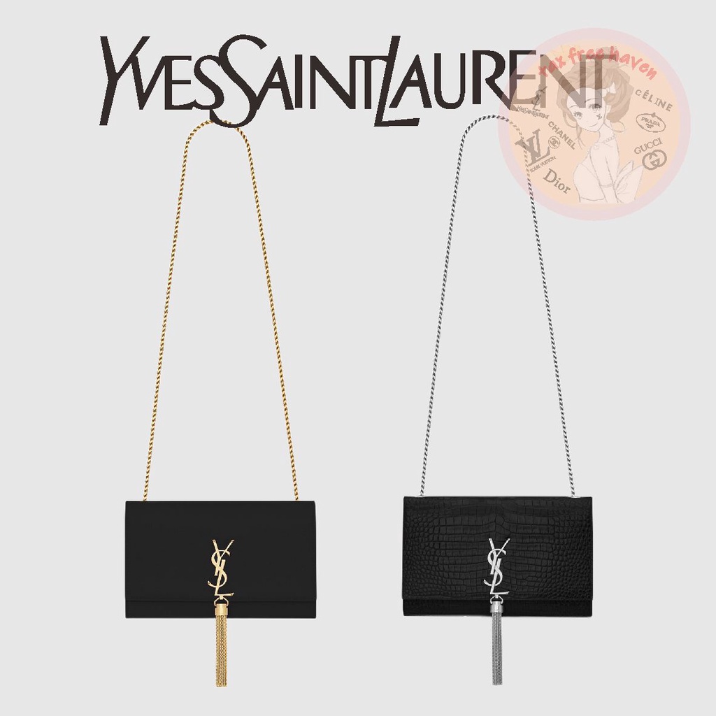 ราคาต่ำสุดของ Shopee 🔥 ของแท้ 100% 🎁YSL/Yves Saint Laurent ใหม่เอี่ยม KATE หนังแท้พู่ เม็ดเนื้อนูนกระเป๋าหนัง