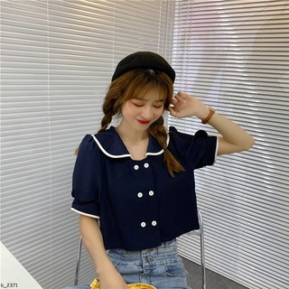 b_2371 เสื้อครอปแฟชั่นแบบน่ารักสไตล์เกาหลี มี2สี [เช็คสินค้าก่อนชำระเงินนะคะ]