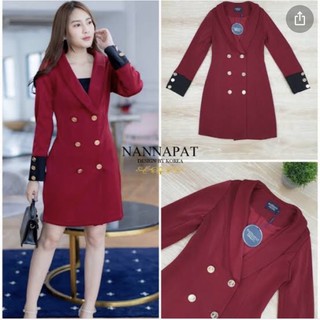 พร้อมส่ง Dress suit ใส่ทำงาน ผ้าหนาหนัก เก็บทรงแน่นอน งานมีซับในทั้งชุด กระดุมหน้า แต่งกระดุมที่แขน ตัดปลายแขนสีดำ