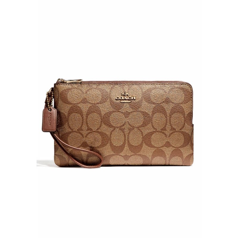 (ผ่อน0%) กระเป๋าคล้องมือสองซิป COACH F16109 DOUBLE ZIP WALLET IN SIGNATURE COATED CANVAS (IME74)