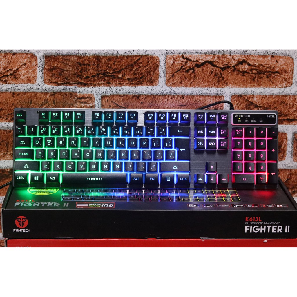 FANTECH K613L (Fighter II) Gaming Keyboard อลูมิเนียม คีย์บอร์ดเกมมิ่ง มีไฟ RGB ปรับไฟได้ 3 โหมด 25 