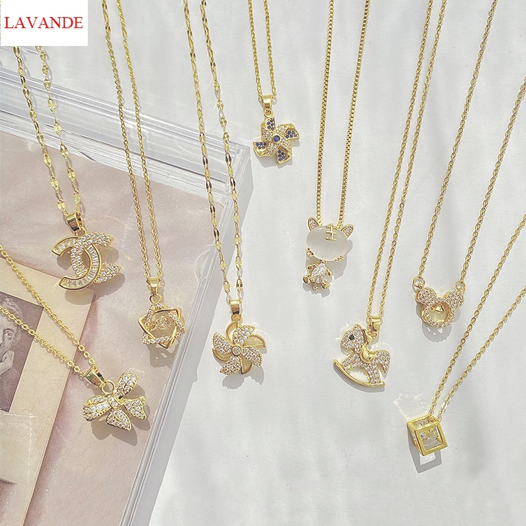 Lavande สร้อยคอเหล็กไทเทเนียมเวอร์ชั่นเกาหลีการออกแบบ All-Match จี้หรูหรา High-End สร้อยคอแฟชั่น Non-Fade ผู้หญิงสร้อยคอคู่ DSLZ