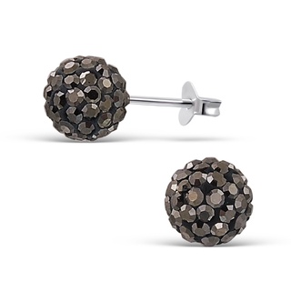 SILVER THAI Hematite crystal Ball stud Earring disco ball silver stud Earring ต่างหูคริสตัลเฮมาไทต์ลูกบอลดิสโก้ต่