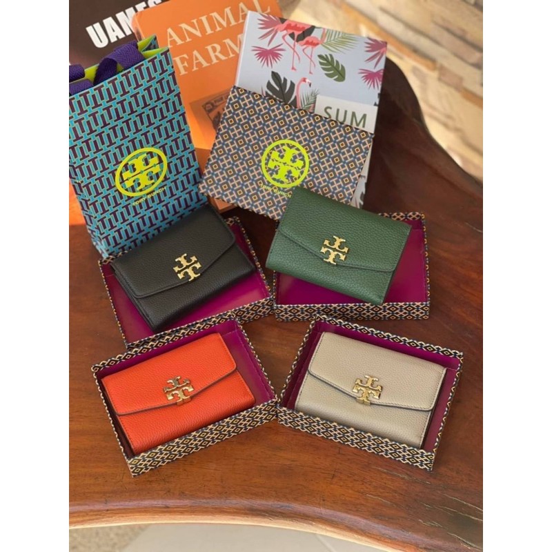 แท้💯% outlet Tory burch kira mixed materials medium flap wallet กระเป๋าสตางค์