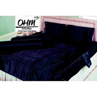 OHM ผ้านวมคลุมเตียง ขนาด 90 นิ้ว x 100 นิ้ว ผ้าเครปซาติน 220 เส้น (สีกรมท่า)