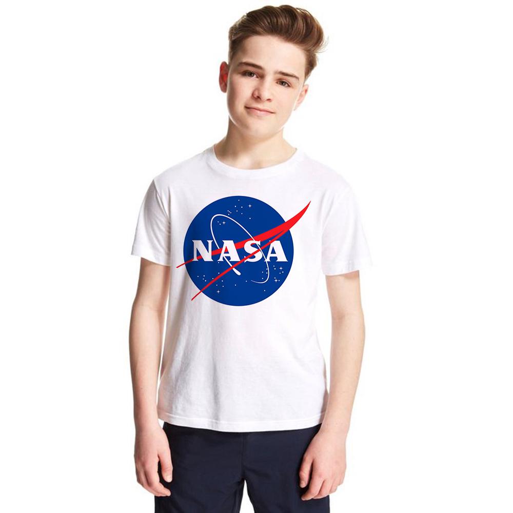 เสื้อยืดแขนสั้นพิมพ์ลาย nasa logo แฟชั่นสําหรับเด็ก