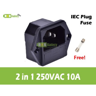 [พร้อมส่ง] 2 in 1 AC 250V 10A Power Outlet Power Socket IEC Plug with Fuse AC 03 ปลั๊กพร้อมฟิวส์