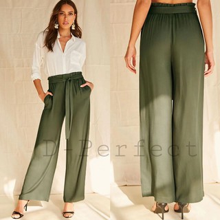 F21 Belted Wide-Leg Pants  กางเกงขาบาน เอวสูง มาพร้อมเชือกผูกเอว กระเป๋าล้วง2 ข้าง ด้านหน้าเป็นซิป+ตะขอ ขอบเอวเป็นยางยืด