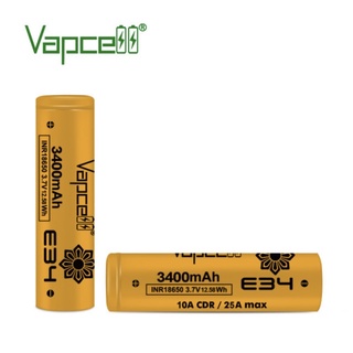 ถ่านชาร์จVapcell E34 3400mAh 3.7V 10A CDR/35A MAX ของแท้ 2ก้อนแถมกระเป๋าใส่ถ่าน