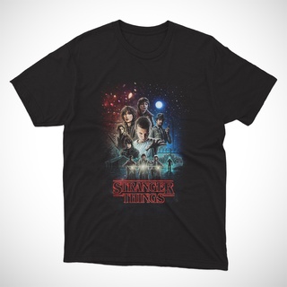 เสื้อยืดผ้าฝ้ายพิมพ์ลายเสื้อยืดคอกลมสีดำพิมพ์ลายจากซีรีย์ดัง Stranger Things S-4XL