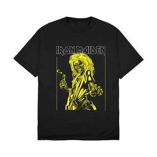 เสื้อยืดสีดำอินเทรนด์เสื้อยืด ลายวงร็อคเกอร์สตาร์ iron maiden สีเหลือง สําหรับเด็กS-4XL