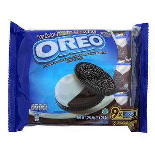 โอรีโอคุกกี้แซนด์วิชรสดาร์กแอนด์ไวท์ช็อกโกแลต 256.5กรัม Oreo Sandwich Cookies Dark and White Chocolate Flavor 256.5g.