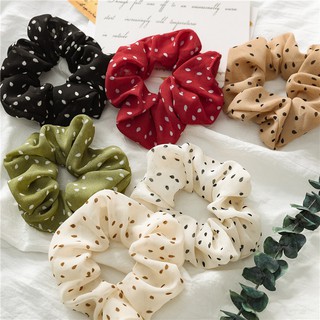 Scrunchie ชีฟองลายจุดผมผู้หญิงวงยืดหยุ่นผมเชือกแหวนผู้ถือผมหางม้า