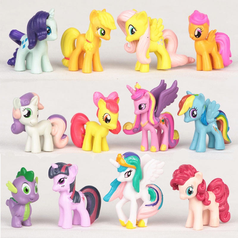 12 ชิ้น/เซ็ต My Little Pony The Movie Twilight Sparkle Rainbow Dash Applejack Pinkie Pie Fluttershy PVC Action Figure ตุ๊กตาของเล่น