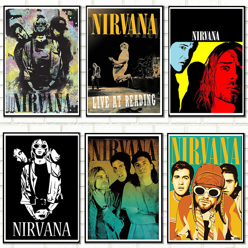 โปสเตอร์กระดาษคราฟท์ ลายวง Nirvana สไตล์เรโทร สําหรับตกแต่งผนังบ้าน บาร์ ออฟฟิศ ร้านกาแฟ
