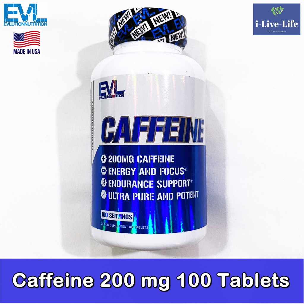 คาเฟอีน Caffeine 200 mg 100 Tablets - EVLution Nutrition