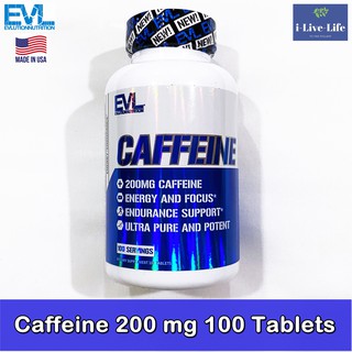 คาเฟอีน Caffeine 200 mg 100 Tablets - EVLution Nutrition กระตุ้นร่างกายให้ตื่นตัว