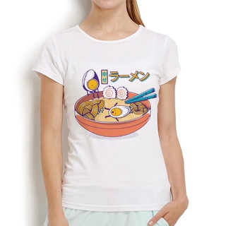 T-shirt  เสื้อยืด พิมพ์ลาย Lucky Happy Ramen น่ารัก สไตล์ฮาราจูกุ สีขาว สําหรับผู้หญิงS-5XL