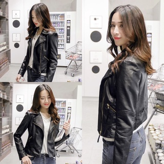 🔥ราคาถูกที่สุด🔥เสื้อแจ็คเก็ตหนังเงาสีดำสุดเท่ ซิปทอง รุ่นใหม่