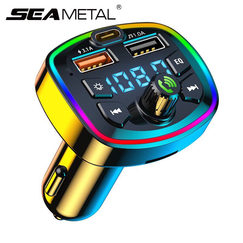 Seametal เครื่องเล่น Mp3 บลูทูธ 5.0 FM Transmitter 2 USB PD Type C 3.1A ชาร์จเร็ว ฮาโลดิสก์ U การ์ด TF เพลง อุปกรณ์เสริมรถยนต์