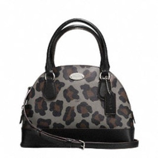 แท้ 100% Coach Mini Cora Domed Satchel Ocelot Print Coated Canvas Grey F36219