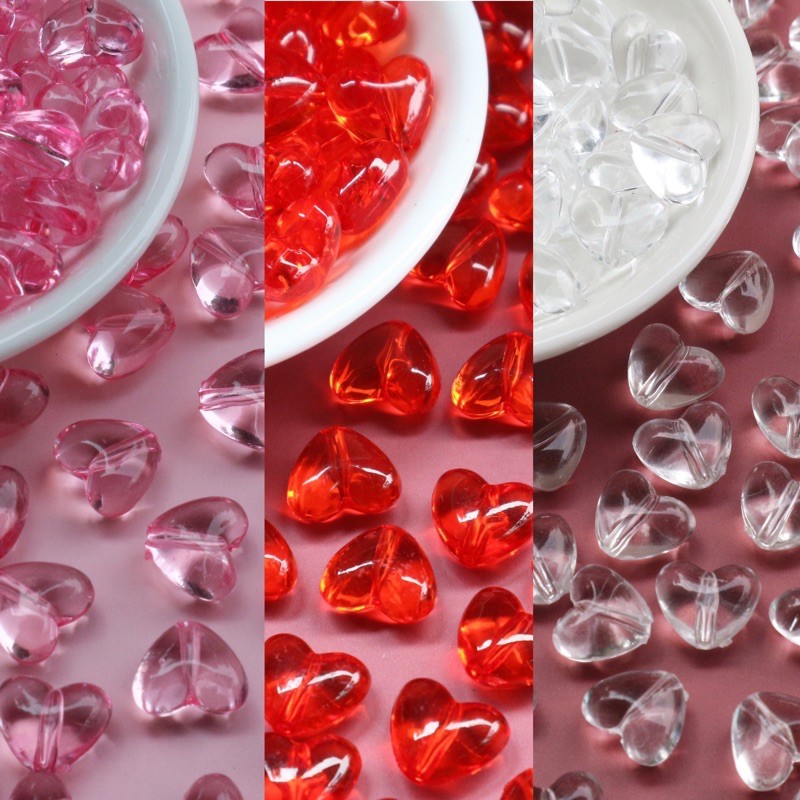 ลูกปัดหัวใจโปร่งใส Size 10x11mm 50ชิ้น "Made in Japan"