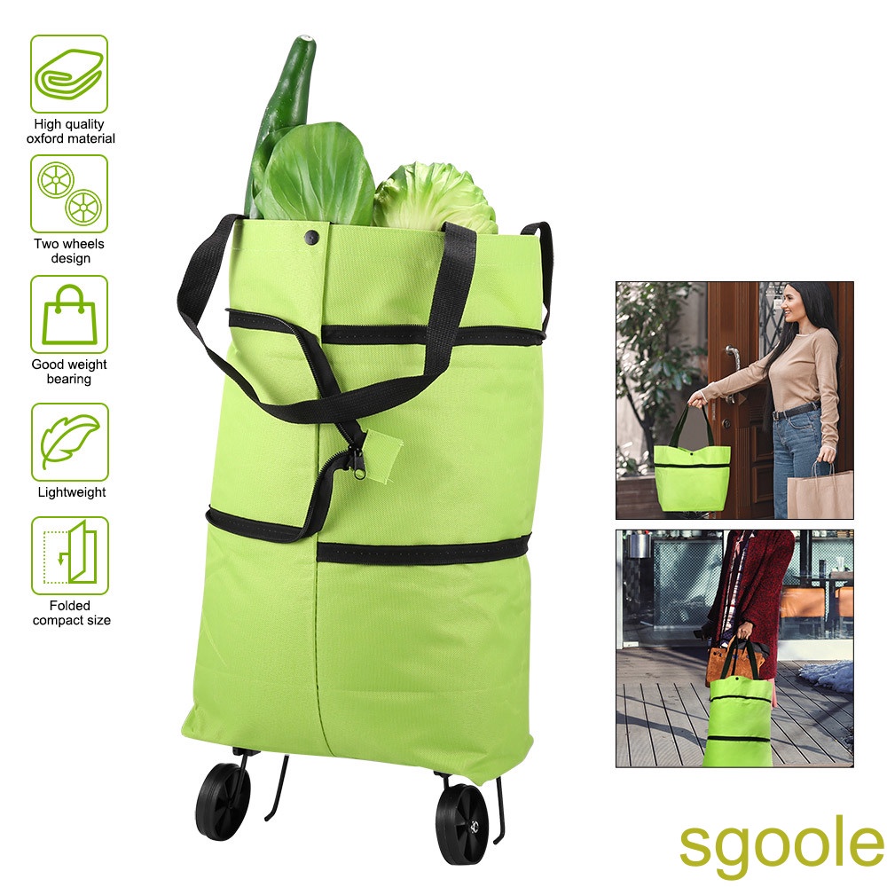 [sgoole]Foldable Shopping Bag Cart Trolley Bag with Wheels Grocery Tote Collapsible Handbag