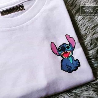 STITCH ปรับแต่งมินิพิมพ์เสื้อยืด UNISEX ผ้าฝ้าย 5J7