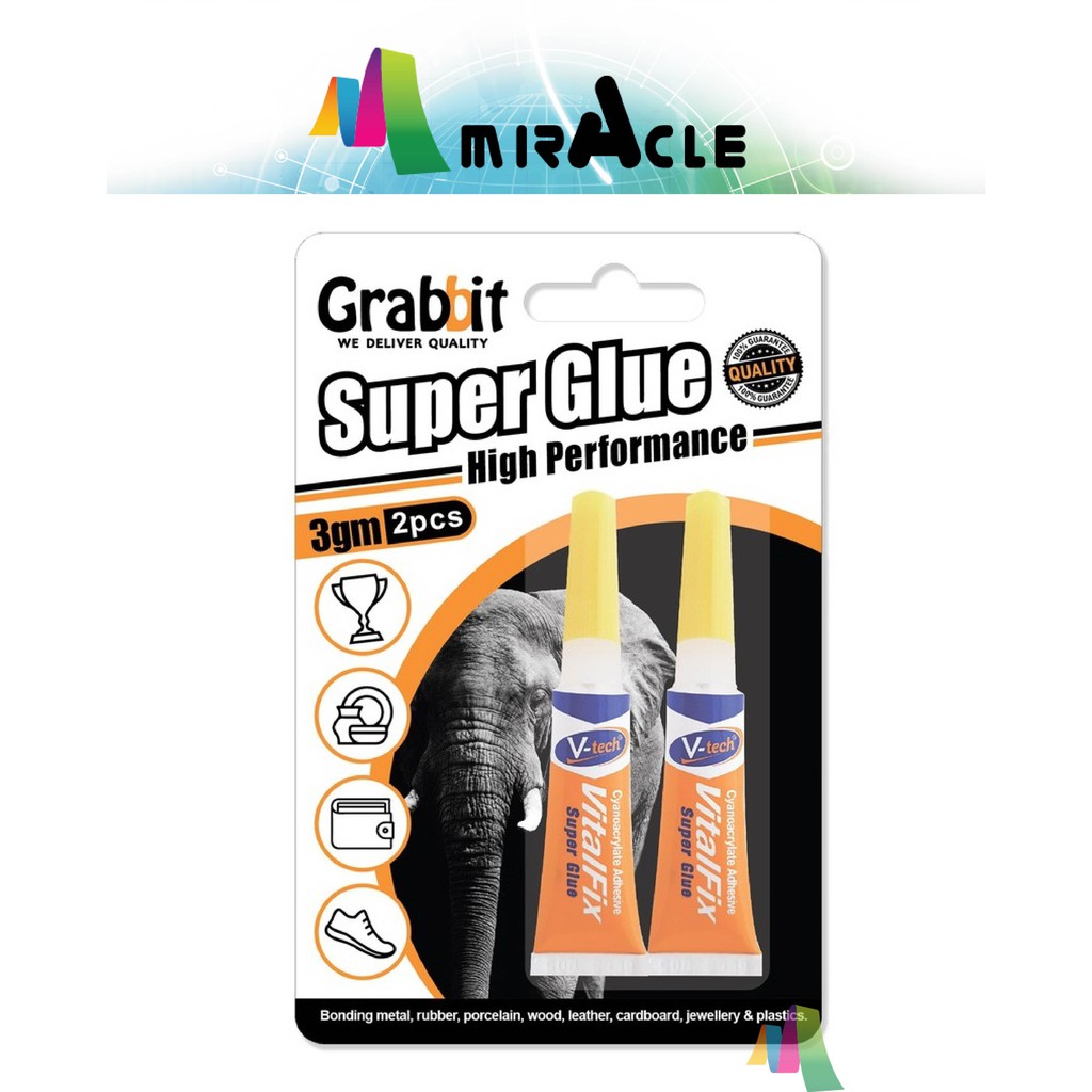 Grabbit Super Glue V-Tech 3gm Twin Pack 3 Second Glue Gam Gajah Twin Pack
