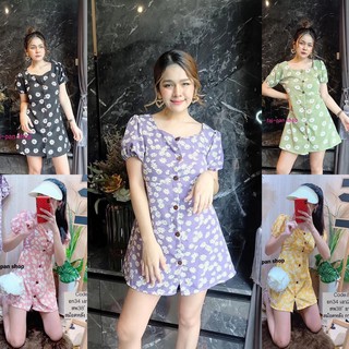 เดรสสั้นดอกเดซี่ กระดุมหน้า🌼🌼