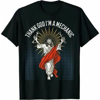 เสื้อยืดคอกลมcrew neckเสื้อยืด พิมพ์ลาย Jesus Mechanic Fun Gift For Car สําหรับผู้ชาย และผู้หญิงS-4XL