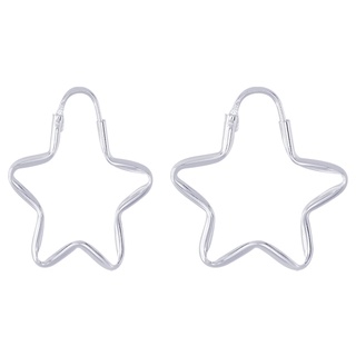 SILVER THAI  25mm Silver tiny star hoop earrings ต่างหูเงินแท้925ขนาด25มินห่วงรูปดาว