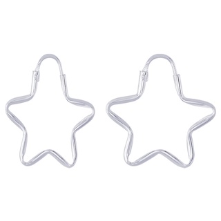 SILVER THAI  25mm Silver tiny star hoop earrings ต่างหูเงินแท้925ขนาด25มินห่วงรูปดาว