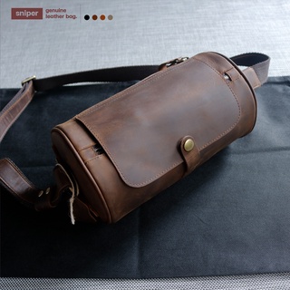 กระเป๋าคาดอก ทรงกระบอก หนังวัวเเท้เครซี่ฮอร์ส Travel Bag : Real Leather Crazy Horse