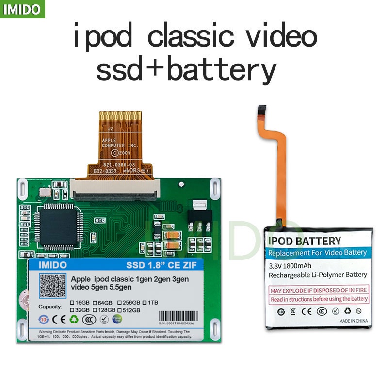 New SSD And Battery For Ipod Classic 7gen 120GB iPod Video 5th Generation Replaces mk3008gah mk8010g