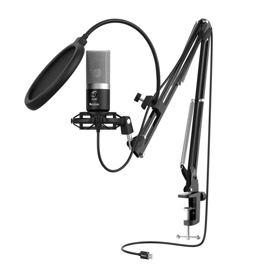 [ไมค์โครโฟน]Fifine T670 USB 2.0 Condenser Microphone with Table Arm Stand &amp; Audio Jack Set