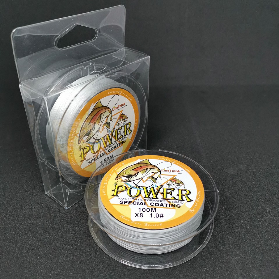 POWER สายตกปลา 100% PE ถัก8เส้น ( X8) 100เมตร เบอร์ 0.6 0.8 1.0 2.0 3.0 สีเทา เหนียวๆ