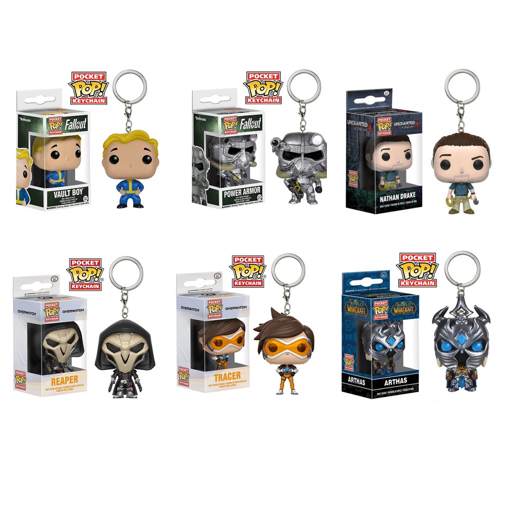 พวงกุญแจฟิกเกอร์ Funko Pop Overwatch World of Warcraft Fallout Uncharted ของเล่นสําหรับเด็ก