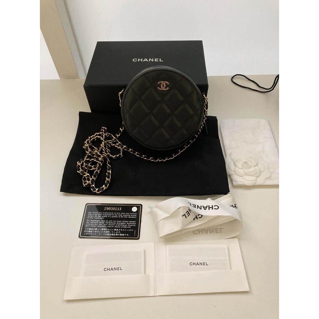 [CO211005295] Chanel / Round Clutch With Chain Caviar GHW