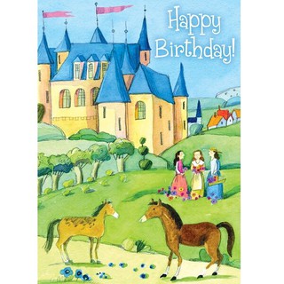 eeBoo  Girls and Castle Birthday Card การ์ดอวยพรวันเกิด