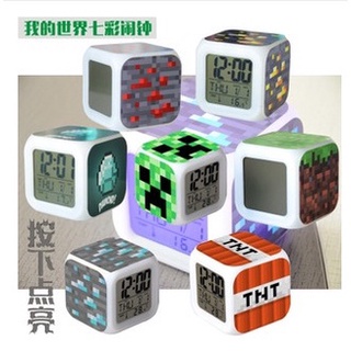 Minecraft LED ที่มีสีสันเปลี่ยนสีปลุกนาฬิกาปลุกการ์ตูนนาฬิกาปลุกเด็กสร้างสรรค์นาฬิกาของขวัญวันเกิด