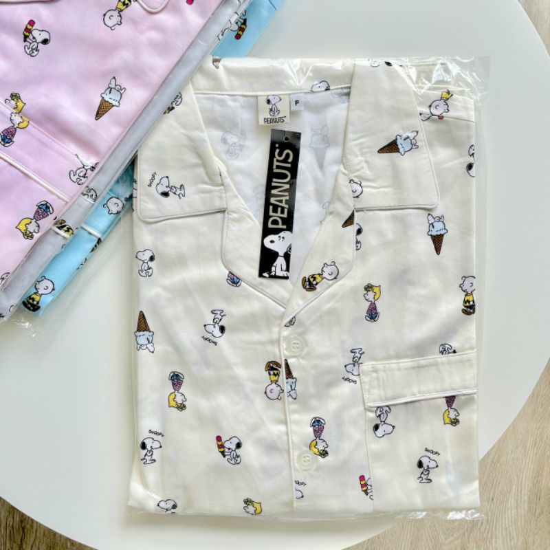 Snoopy Kakao ชุดนอน ผ้าคอตตอนซาติน เกรดพรีเมี่ยม ขาสั้น ขายาว ลิขสิทธิ์ ...