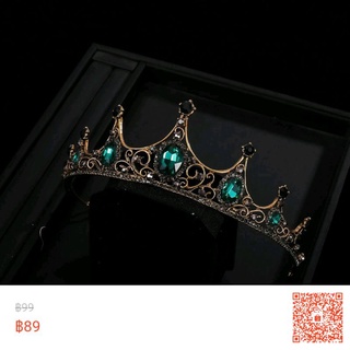 วินเทจผู้หญิงเจ้าหญิงแถบคาดศีรษะสีเขียวเครื่องประดับผม Diadem Headwear เจ้าสาว Tiara มงกุฎผม