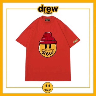 เสื้อยืดผ้าฝ้ายพิมพ์ลายแฟชั่นเสื้อยืดแขนสั้น ผ้าฝ้าย ทรงหลวม ลาย Drew House smiley แฟชั่นฤดูร้อน สไตล์อเมริกัน สําหรับผู