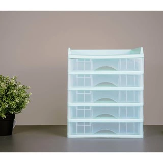 ตู้ลิ้นชัก 5 ชั้น พร้อมถาดบน สีเขียวพาสเทล รุ่น A-109-3 Organizer with upper tray two tone color Green Pastel