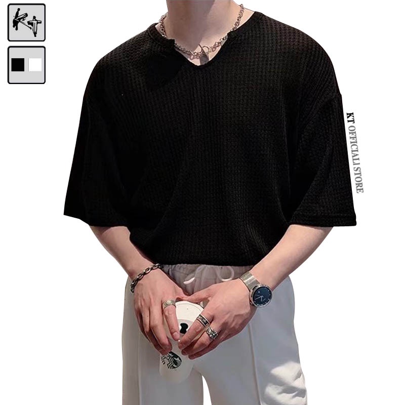 เสื้อยืดแขนสั้นลําลอง คอวี ผ้าเรยอน แบบบาง แฟชั่นฤดูร้อน สไตล์เกาหลี สําหรับผู้ชาย ไซซ์ M - 2xl KT -