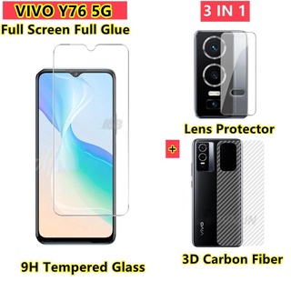 ฟิล์มกระจก VIVO Y76 5G ฟิล์มกระจกนิรภัย VIVO Y77 5G Y15A Y15S Y12S Y12AY33S ฟิล์มหลังเคฟล่า ป้องกันหน้าจอ และเลนส์กล้อง สำหรับ VIVO Y76 5G