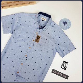 เสื้อเชิ้ตชาย คอปก ผ้า Oxford ลายคิวปิด สีบลูยีนส์ มีถึง 4XL