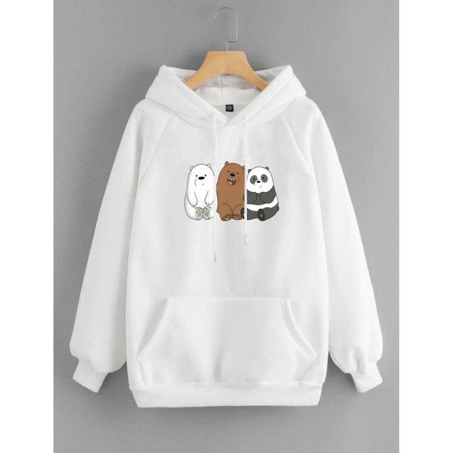 Putih Necabela Original We Bare Bears เสื้อแจ็คเก็ตมีฮู้ด สีขาว