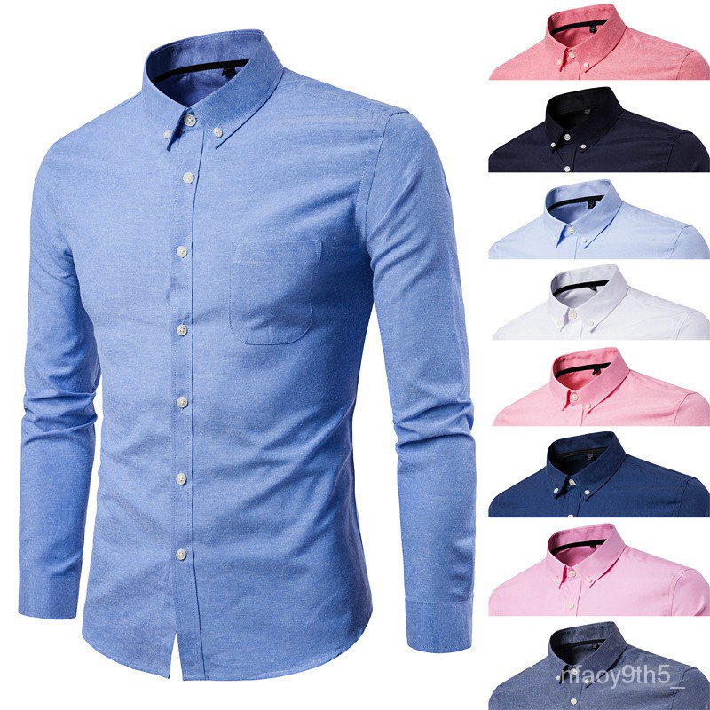 M-5XLMen's Shirt Oxford Kemeja Plain Casual Cotton Korean Long Sleeve ...